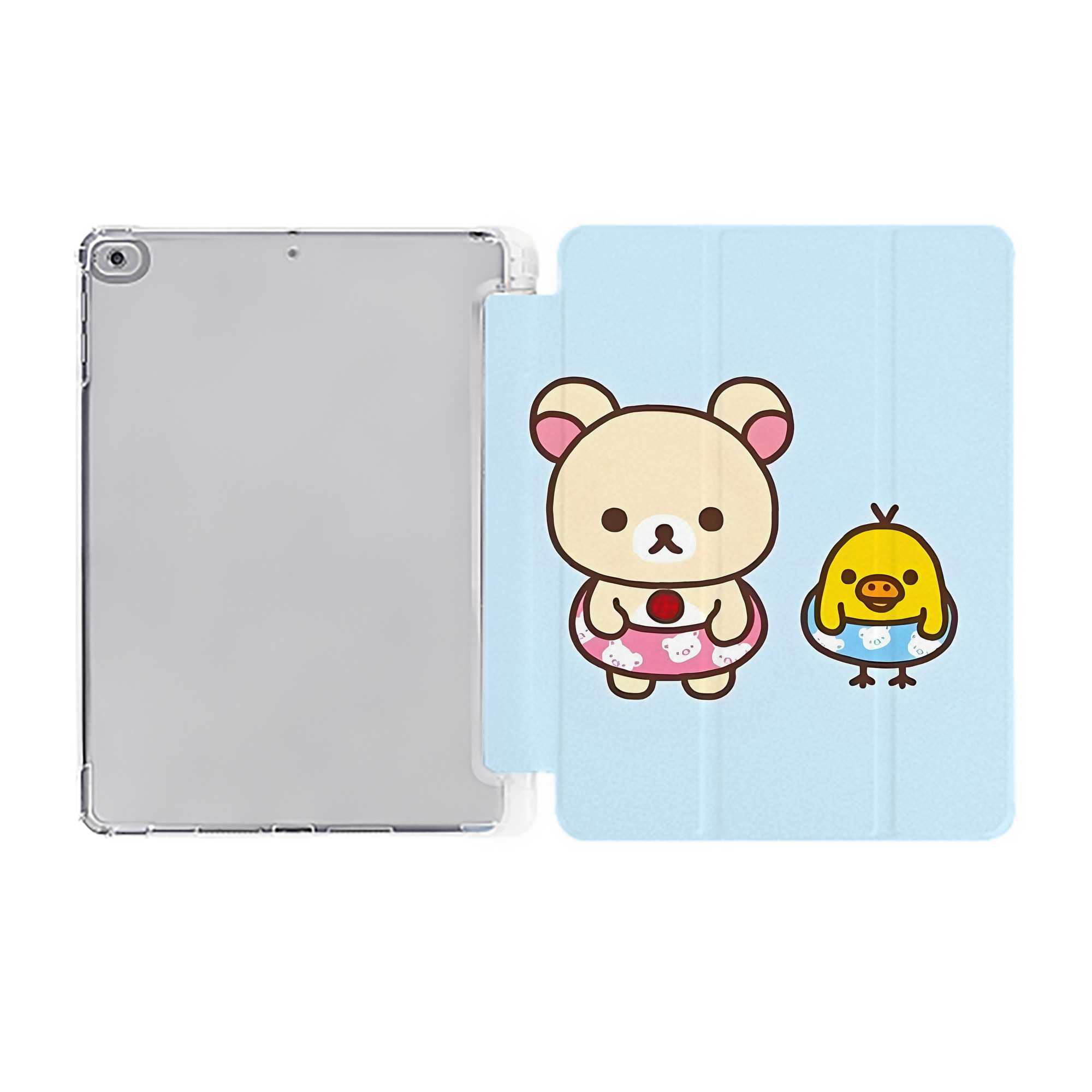 （画像用） リラックマ リラックマ キイロイトリ Rilakkuma Korilakkuma Kiiroitori IPad ケース ペン収納付き 三つ折りスタンド PUレザー×シリコン 対応機種9.5/10.5/10.9インチ